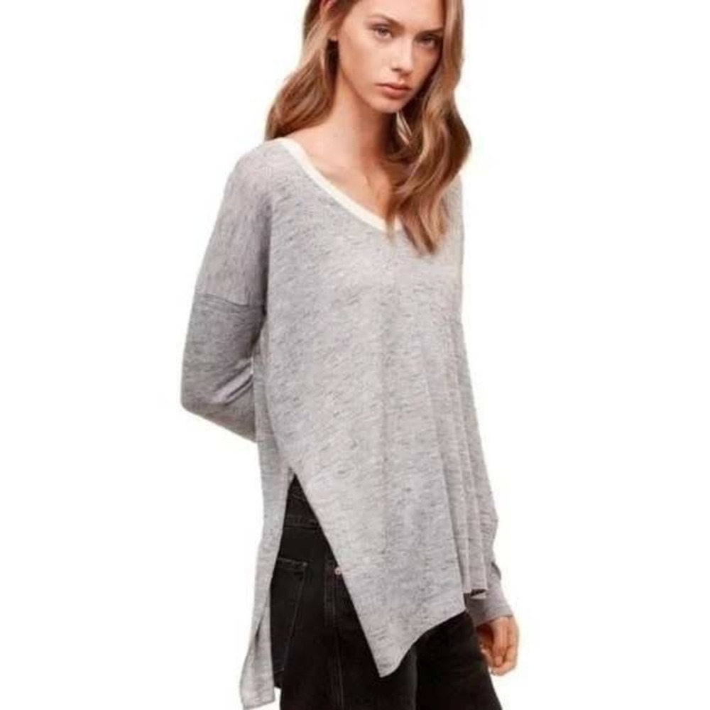 Wilfred Gray Marled V Neck Long Sleeve High Low Sweater Top Women's XS - Picture 3 of 3